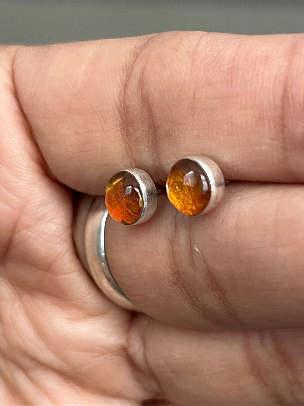 Amber Sterling Stud Earrings - Picture 5 of 11